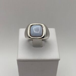 Vintage Sterling Silver 925 Cushion Cut Blue Chalcedony Ring Size 8 Minimalist